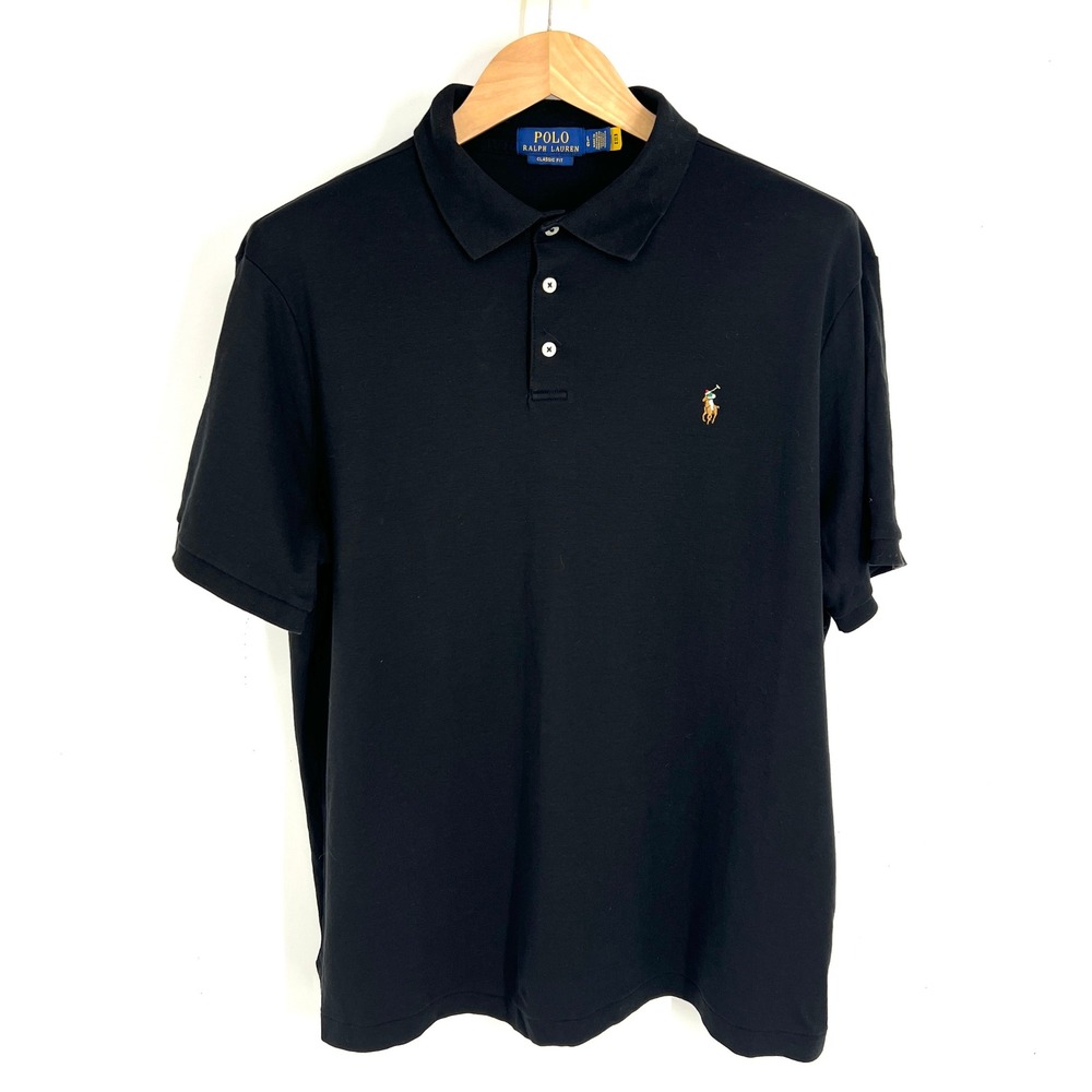 Polo Ralph Lauren Mens Classic Fit Short Sleeve Cotton Polo Shirt Black Large